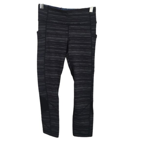 LULULEMON Pace Rival Crop Cyber Stripe Naval Blue Black / Black Sz 4 - Picture 2 of 8